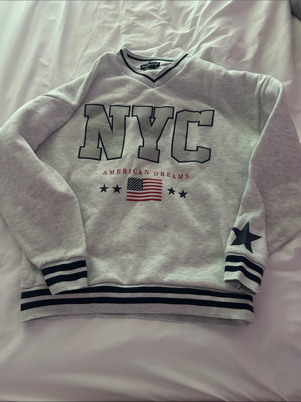 Charlotte Russe Gray V-Neck NYC Graphic Sweatshirt